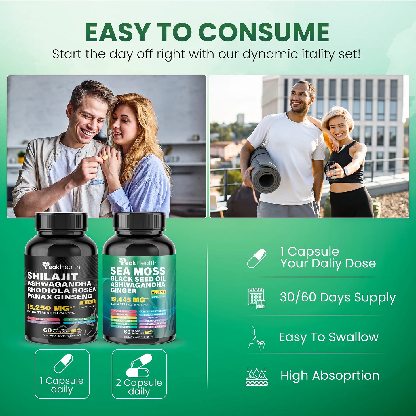 Sea Moss & Shilajit Dynamic Vitality Bundle - 60 Count